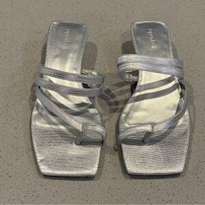 Open Edit silver square toe, kitten heel sandal Size 8
